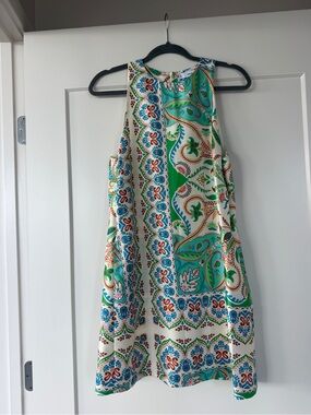 Mango Sleeveless Paisley Mini Dress in Cream, Green and Blue